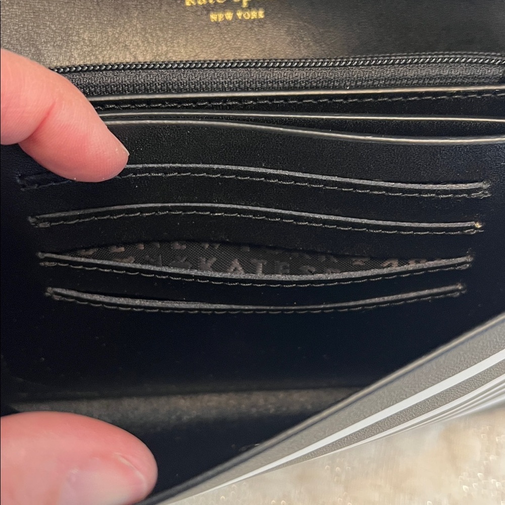 KATE SPADE STRIPED LEATHER WALLET BLACK & WHITE - Picture 9 of 16